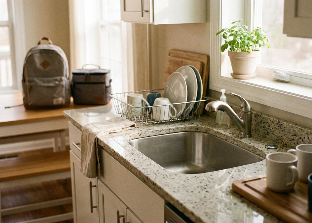 Family kitchen sink and garbage disposal in a Binghamton NY home during a busy back-to-school dinner routine